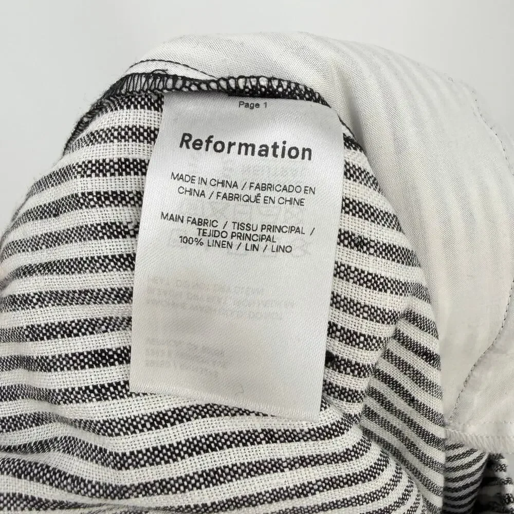 Reformation | Ava Linen Pants in Black White Stripe S